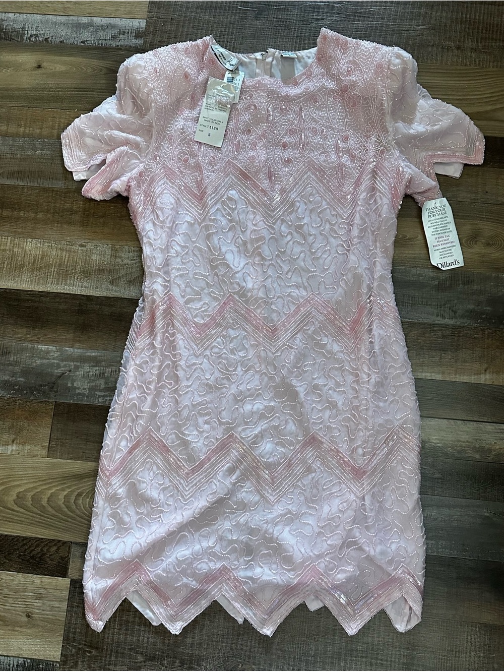 Laurence Kazar vintage 1980s pink beaded cocktail dress Size Small